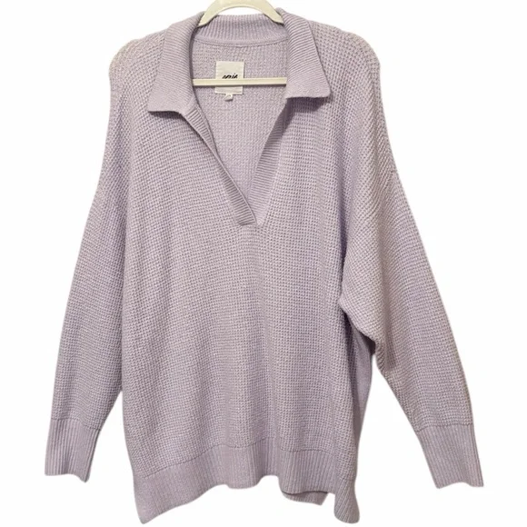 AERIE WOMENS LAVENDER WAFFLE V-NECK  LONG SLEEVE SWEATER SIZE LARGE - Picture 2 of 5